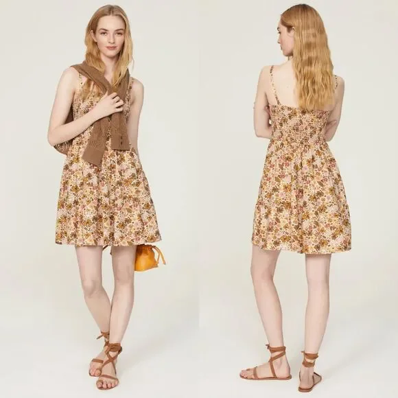 Madewell Floral Smocked Mini Dress XXL Cottagecore Fit & Flare - Picture 1 of 5